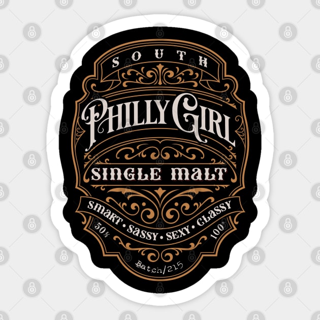 South Philly Girl 215 Vintage Distressed Whiskey Label Sticker by grendelfly73